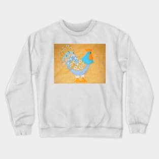 Yellow and Blue Floral Patchwork Rooster Crewneck Sweatshirt